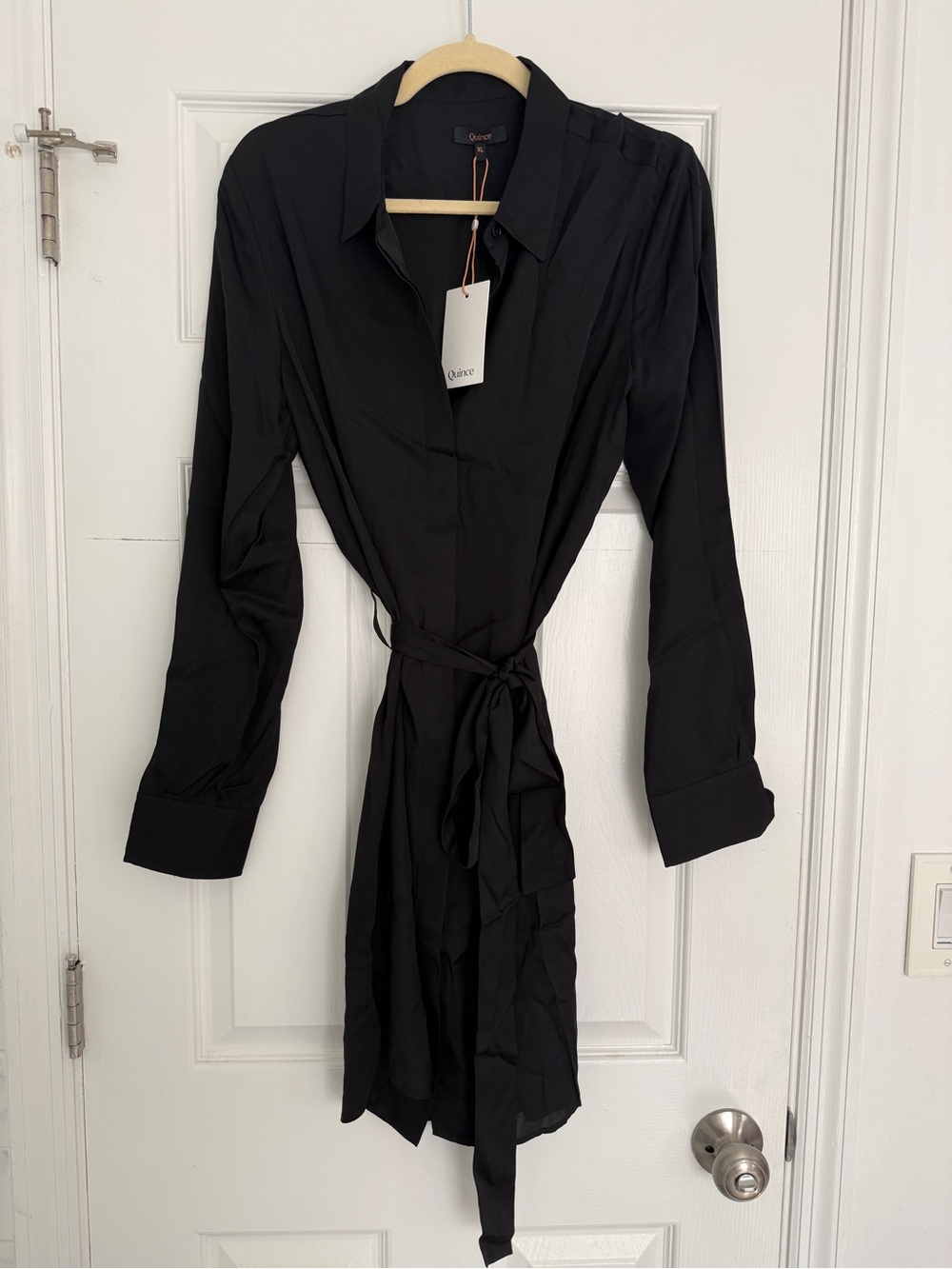 Quince NWT Washable Silk Black Long-Sleeve Dress- XL